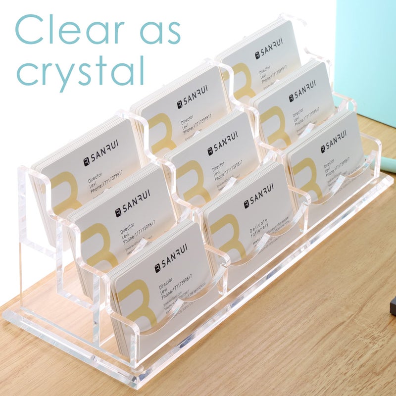 SANRUI Clear Horizontal Business Card Holder Stand for Desk  Acrylic Desktop Display Name Cards Holders Organizer Storage Rack for Exhibition  Home   Office  3 Tier 9 Pocket   540 Card Capacity - Image 5